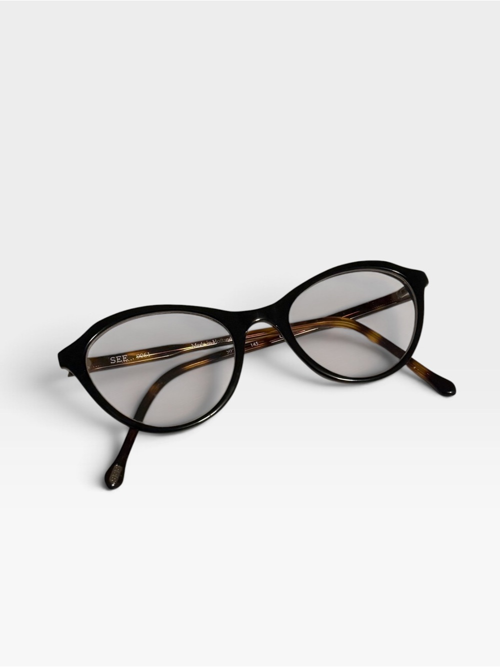SEE Eyewear 9061 Black Tortoise Cat Eye Eyeglass Frames Made in Holland Acetate